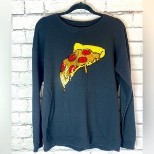 Mighty Fine Sequin Pizza Lightweight Black Sweater Oversized Medium